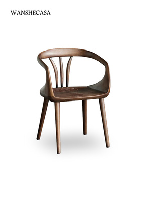 北欧北美黑胡桃木餐椅家用设计师椅子太空舱扶手实木休闲椅书椅