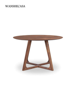 北欧极简黑胡桃木餐桌现代简约实木圆形圆桌原木饭桌餐厅家具定制